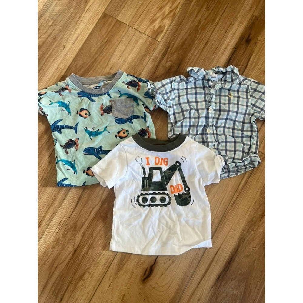 Baby Boy Shirt Bundle Old Navy Garanimals Carters‎ Blue Plaid Sea Graphic 6-12M